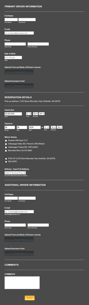 Vehicle Rental Request Form Template