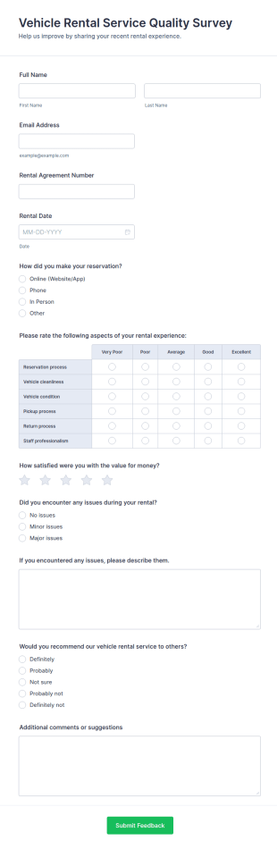 Vehicle Rental Service Quality Survey Form Template