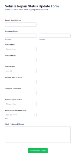 Vehicle Repair Status Update Form Template