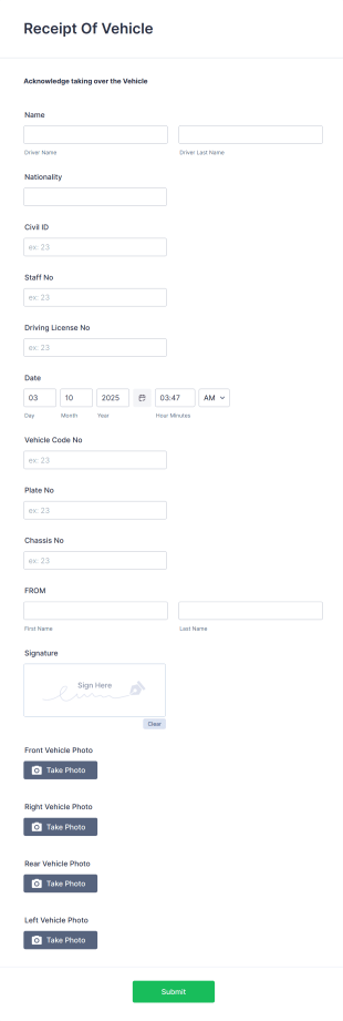 Vehicle Take Over Report Form Template