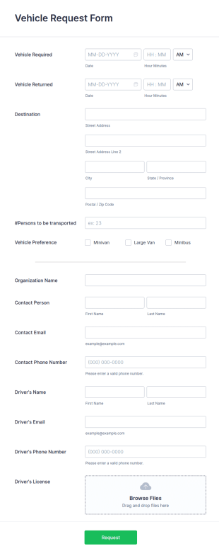 Vehicle Request Form Template