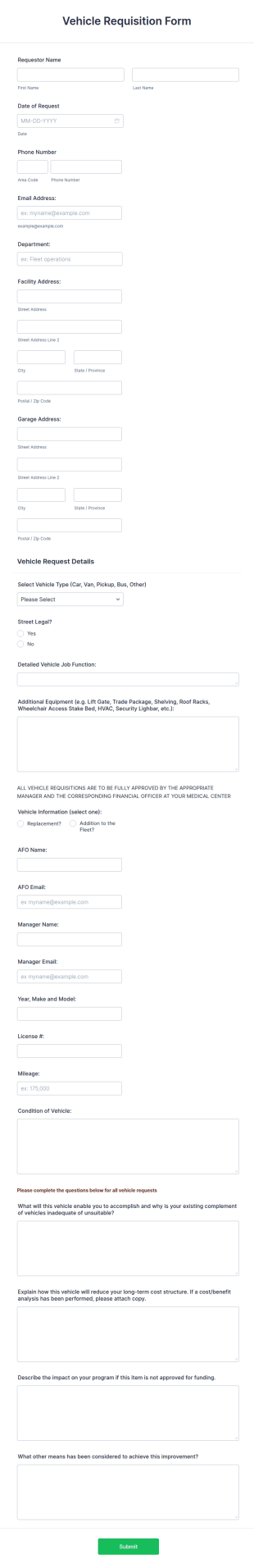Vehicle Requisition Form Template