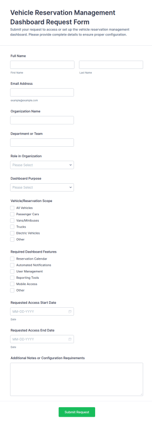 Vehicle Reservation Management Dashboard Request Form Template
