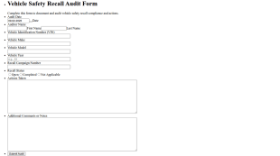 Vehicle Safety Recall Audit Form Template