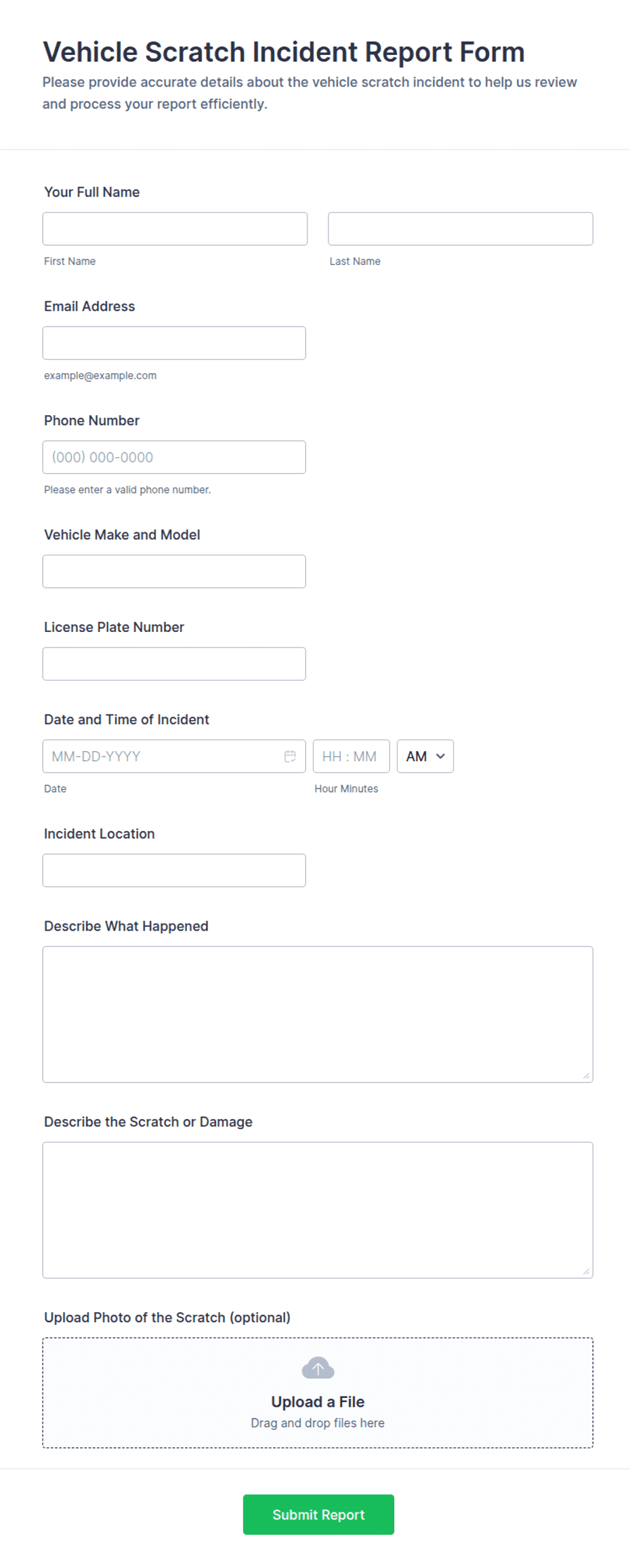 Vehicle Scratch Incident Report Form Template | Jotform