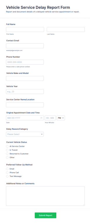 Vehicle Service Delay Report Form Template
