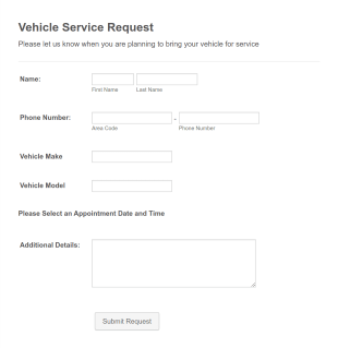 Vehicle Service Request Form Template