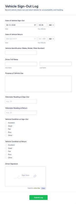 Vehicle Sign Out Log Form Template