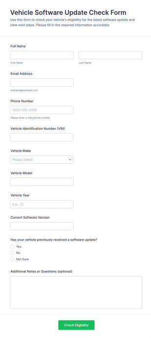 Vehicle Software Update Check Form Template