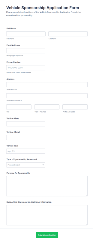Vehicle Sponsorship Application Form Template