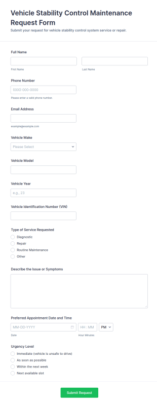 Vehicle Stability Control Maintenance Request Form Template