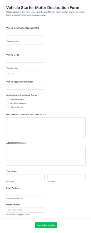 Vehicle Starter Motor Declaration Form Template