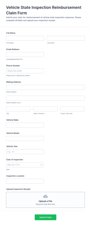 Vehicle State Inspection Reimbursement Claim Form Template