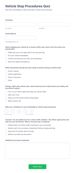 Vehicle Stop Procedures Quiz Form Template