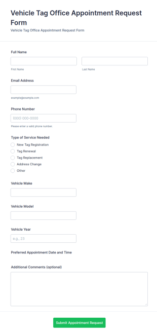 Vehicle Tag Office Appointment Request Form Template