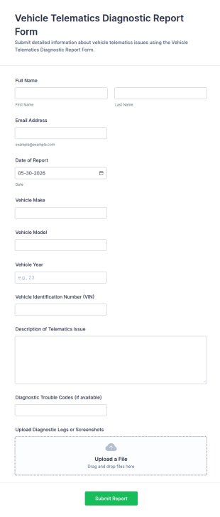 Vehicle Telematics Diagnostic Report Form Template