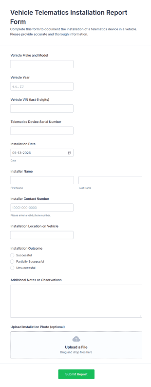 Vehicle Telematics Installation Report Form Template