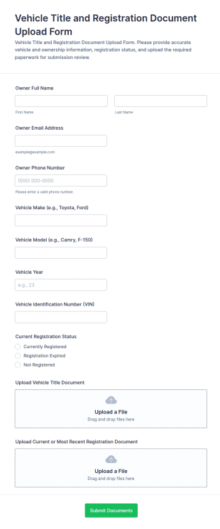 Vehicle Title And Registration Document Upload Form Template
