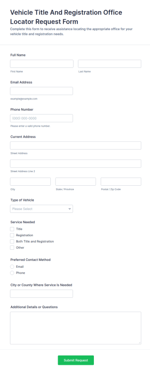 Vehicle Title And Registration Office Locator Request Form Template
