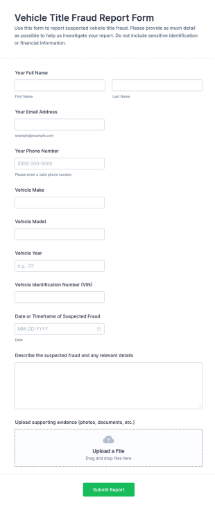 Vehicle Title Fraud Report Form Template