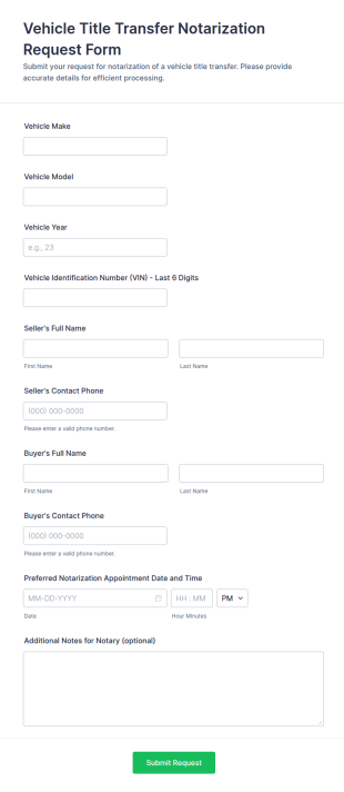 Vehicle Title Transfer Notarization Request Form Template