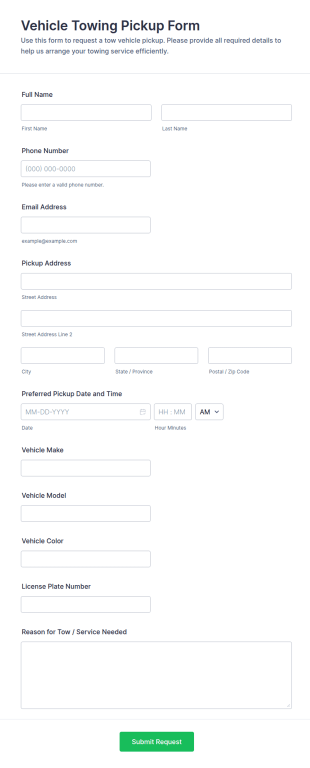 Vehicle Towing Pickup Form Template