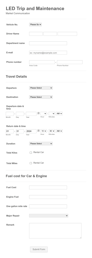 Vehicle Tracking Report Form Template
