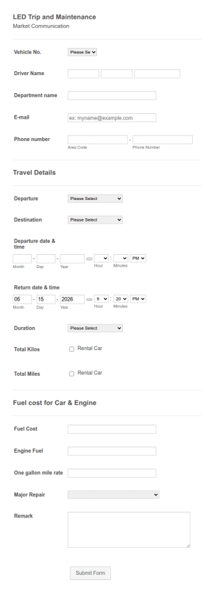 Vehicle Tracking Report Form Template