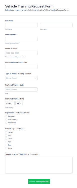 Vehicle Training Request Form Template