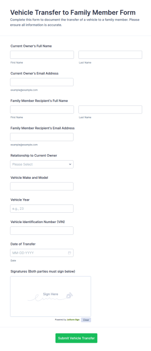 Vehicle Transfer To Family Member Form Template