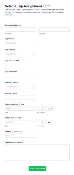 Vehicle Trip Assignment Form Template