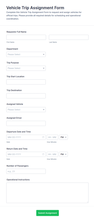 Vehicle Trip Assignment Form Template