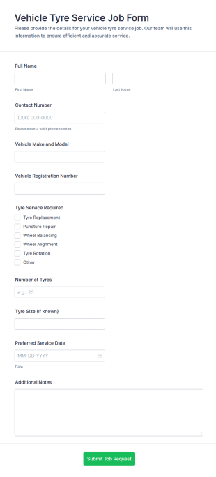 Vehicle Tyre Service Job Form Template