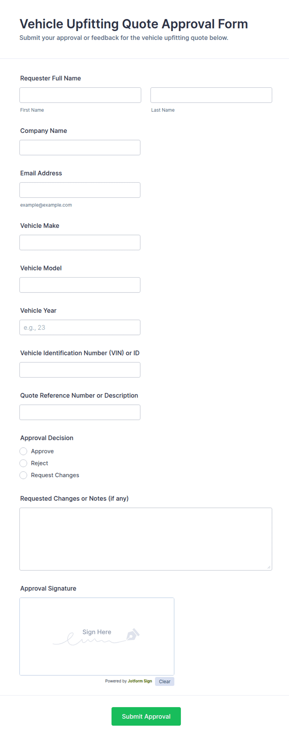 Vehicle Upfitting Quote Approval Form Template | Jotform
