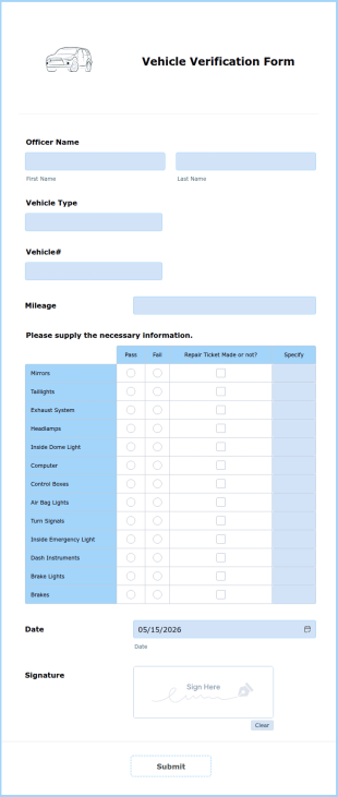 Vehicle Verification Form Template