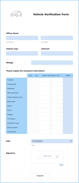Vehicle Verification Form Template