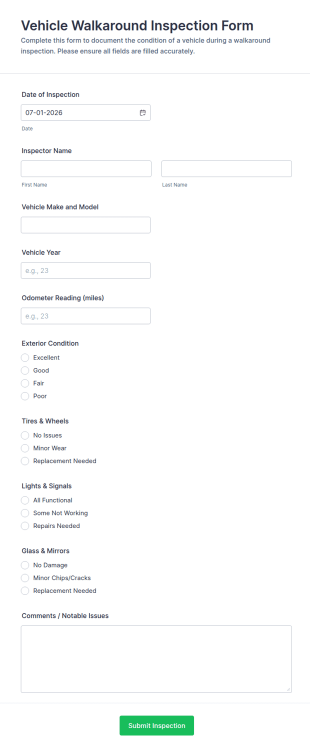 Vehicle Walkaround Inspection Form Template