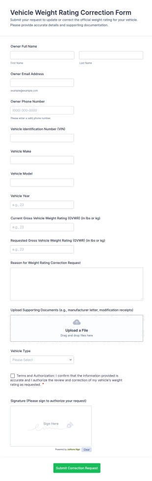Vehicle Weight Rating Correction Form Template