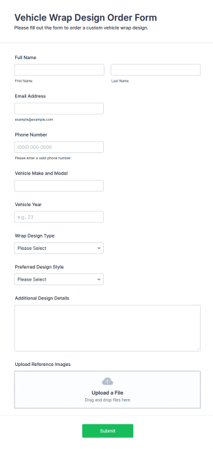 Vehicle Wrap Design Order Form Template