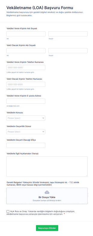 Vekâletname (LOA) Başvuru Form Şablonu