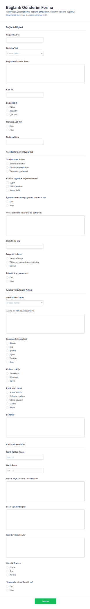 Vekil URL Gönderim Form Şablonu