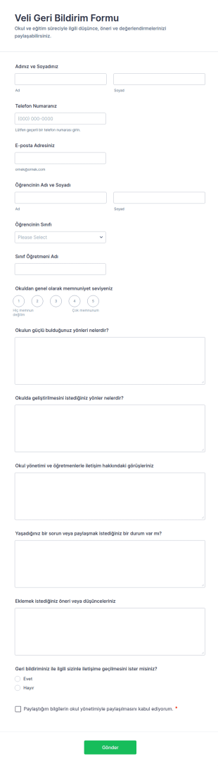 Veli Geri Bildirim Form Şablonu