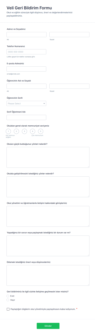 Veli Geri Bildirim Form Şablonu