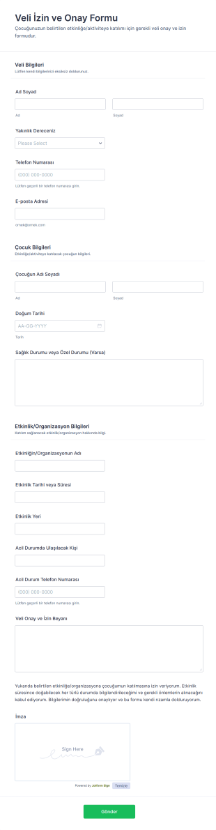 Veli İzin Ve Onay Form Template
