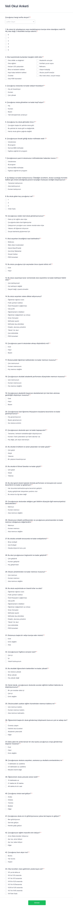 Veli Okul Anketi Form Template