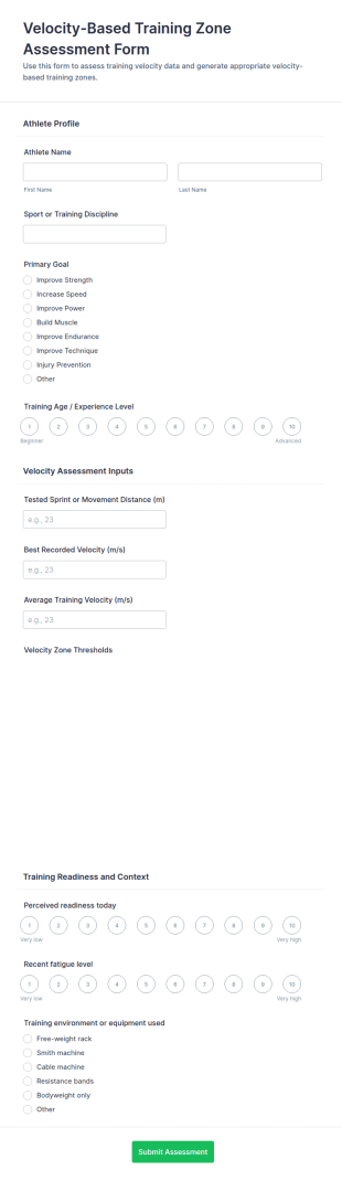 Velocity Based Training Zone Assessment Form Template