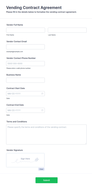 Vending Contract Agreement Form Template