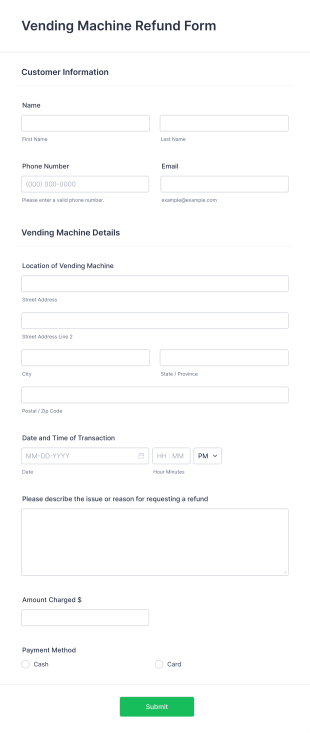 Vending Machine Refund Form Template