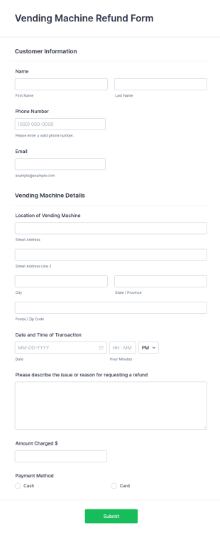 Vending Machine Refund Form Template