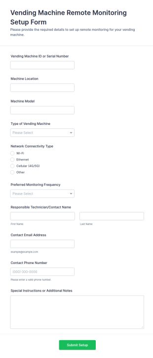 Vending Machine Remote Monitoring Setup Form Template